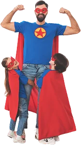 Children playing with their father